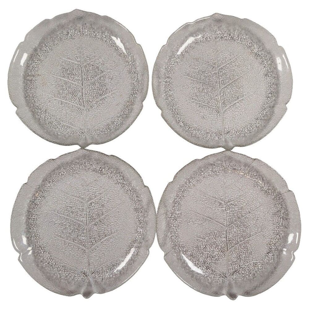 Arcoroc Aspen Salad Plates Set of 4 7.5" Pressed Glass France Leaf Pattern